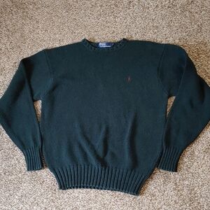 VTG Polo Ralph Lauren Men's Sweater Forest Green Cotton Crewneck Size L